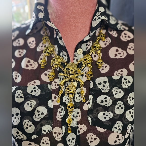 Aeropostale sheer skull design button-up shirt, size XS. - Picture 8 of 10